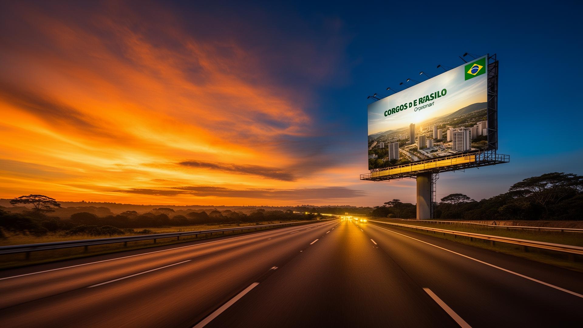 Rodovia ao pôr do sol com outdoor